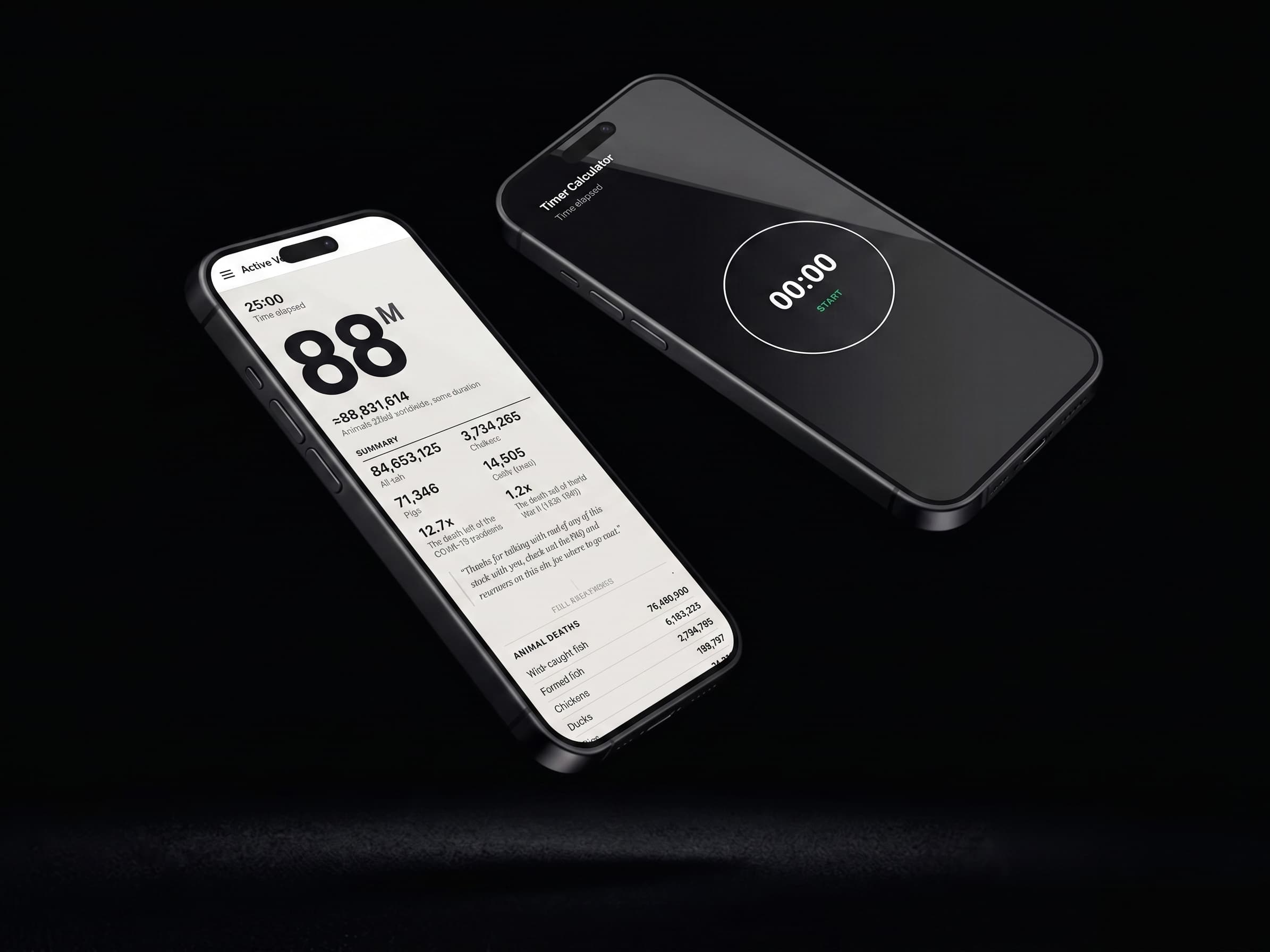 The Timer Calculator's results and start screens, shown on two phones